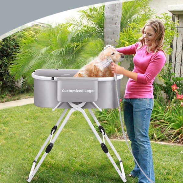 Elevated Dog Bath Tubs, Adjustable Folding Bathing Station for Indoor
